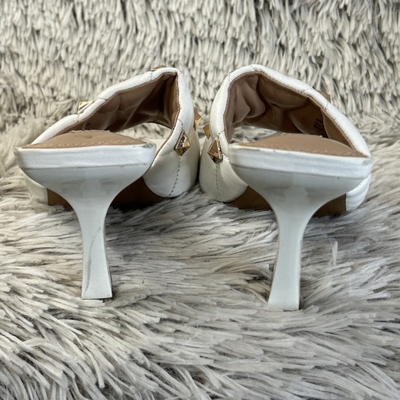 Steven NY Irvan White Embellished Gold Studded Stiletto Heel Sandals Sz 10 Shoes - Picture 5 of 11